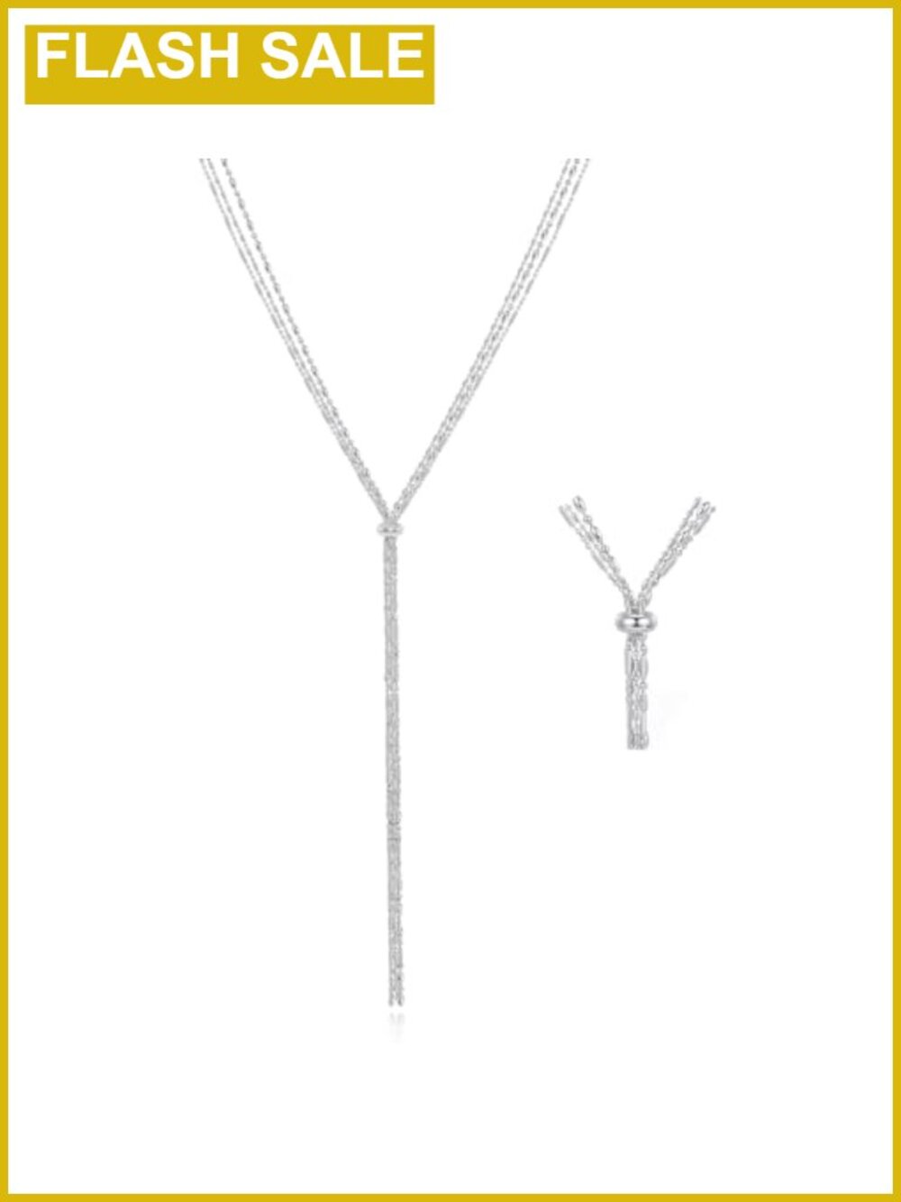 Y-Shaped Lariat Layered Tassel Necklace Women Silver-Tone Gift